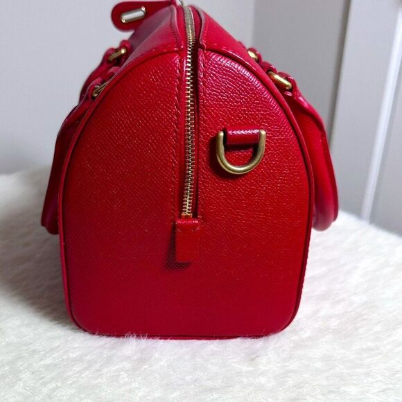 $2420 BALENCIAGA Ville Small Red Bowling 2 way Bag Yellow Interior - Picture 7 of 13